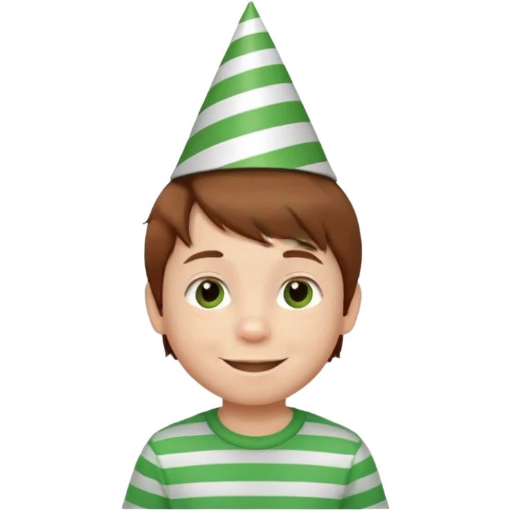 a little boy with birthday hat, striped green shirt, brown hair















 emoji