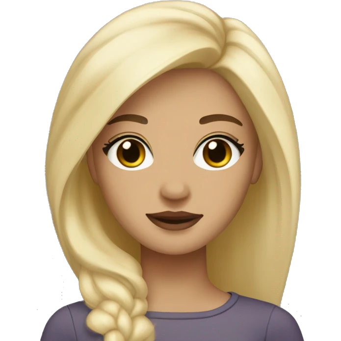 Blonde with dark hair roots girl, brown eyes big lashes, medium light skin  emoji