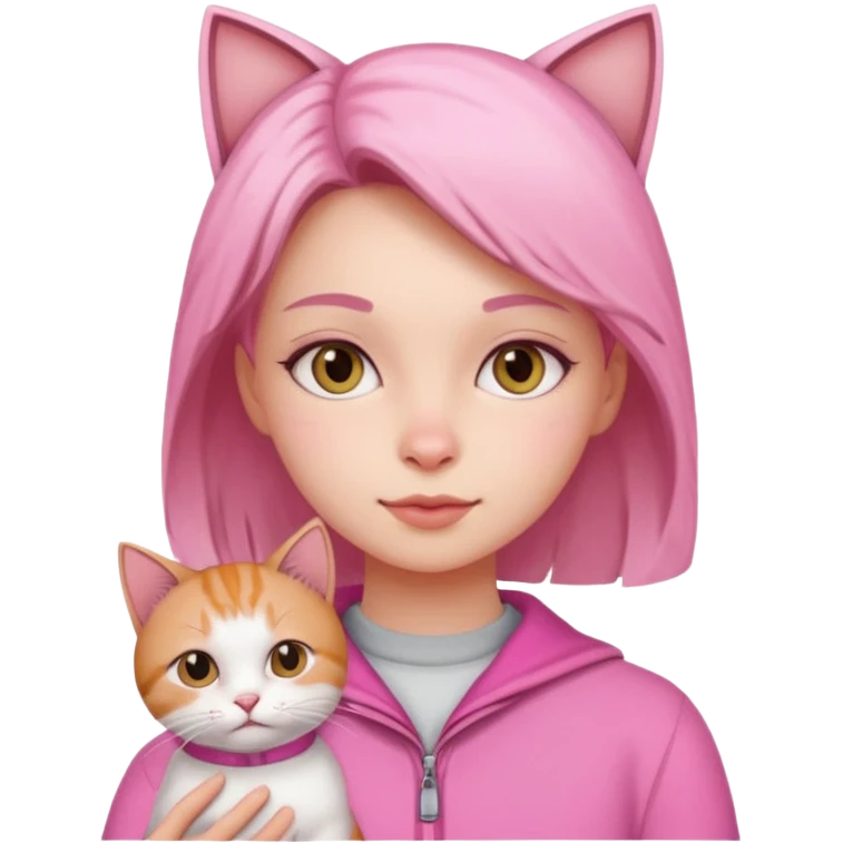 Девочка с кошкой в розвом emoji