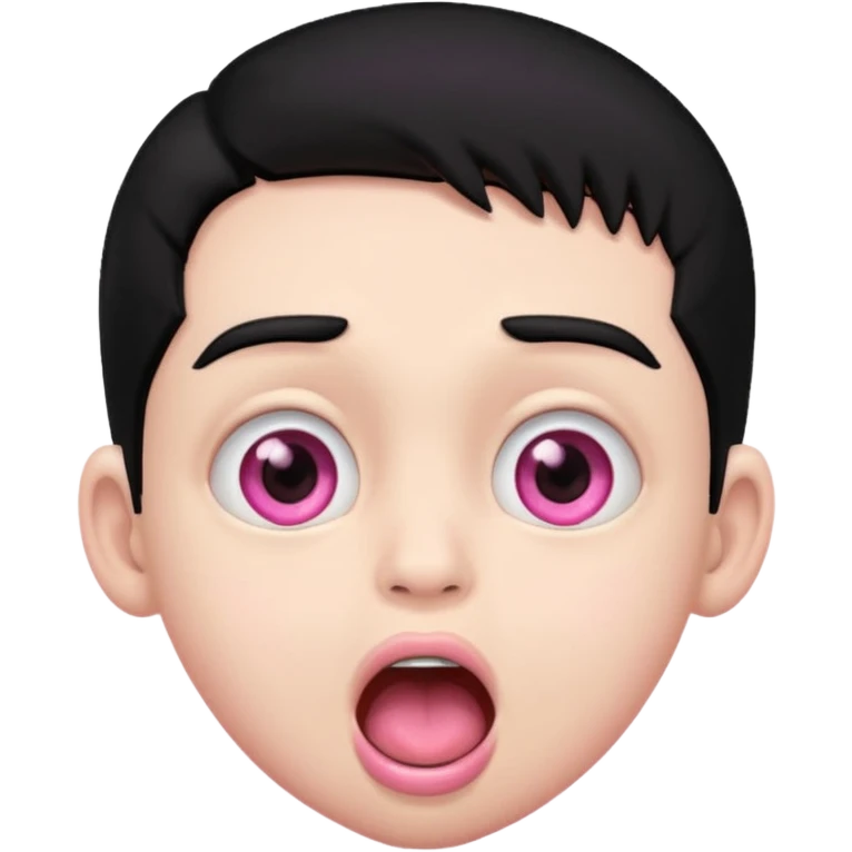 Boy with black hair, pink eyes rolled back, mouth open drooling  emoji