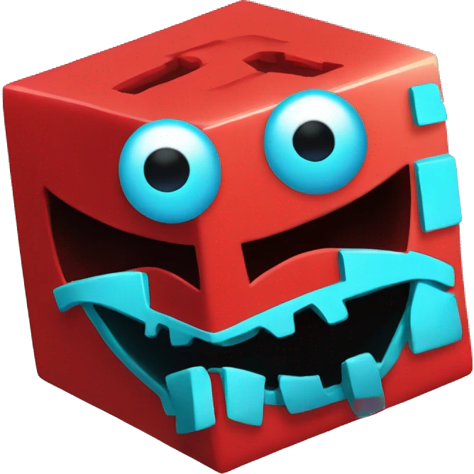 Red cube with cyan face from geometry dash emoji