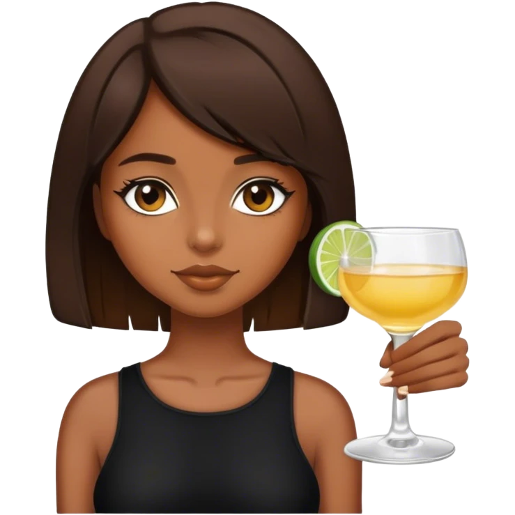 brown hair girl with short bob with a shot of tequila wearing black emoji