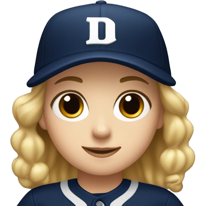 White girl who wearing navy ballcap emblazoned with a red D initial and wearing baseball uniform emoji