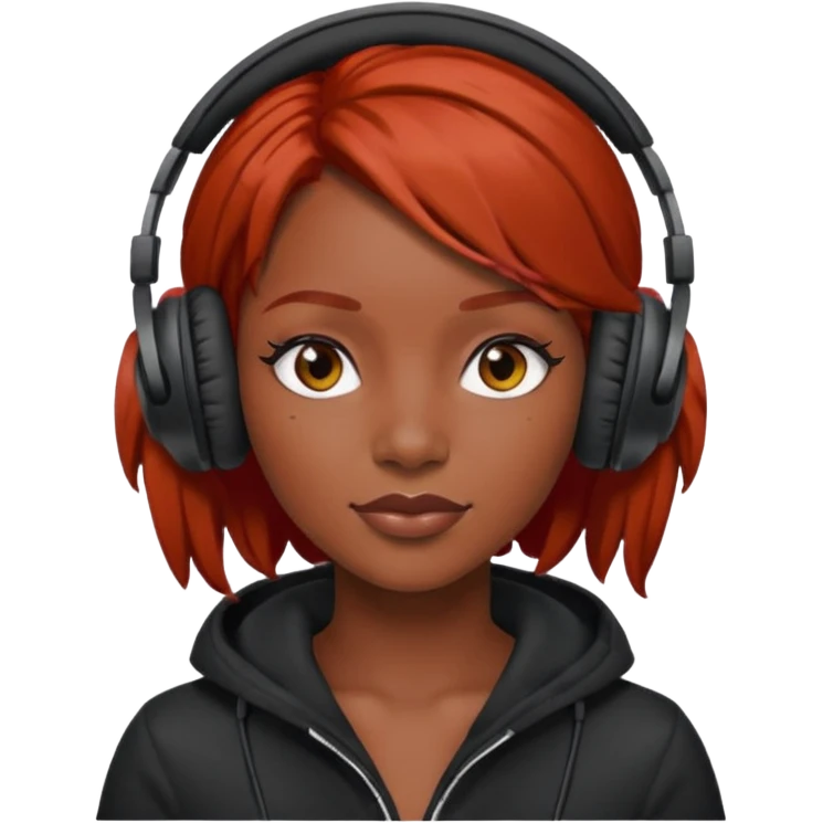 black woman red head with headphone emoji