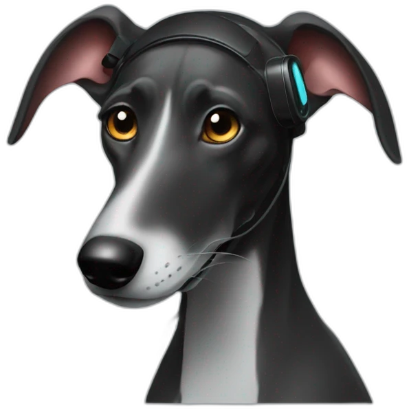 black hooded galgo holding gamepad and wearing headset emoji