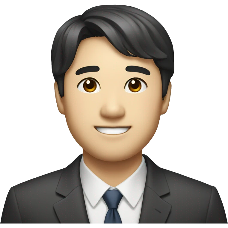 A Korean man with a slightly parted front bangs, bright smile, and semi-formal suit emoji