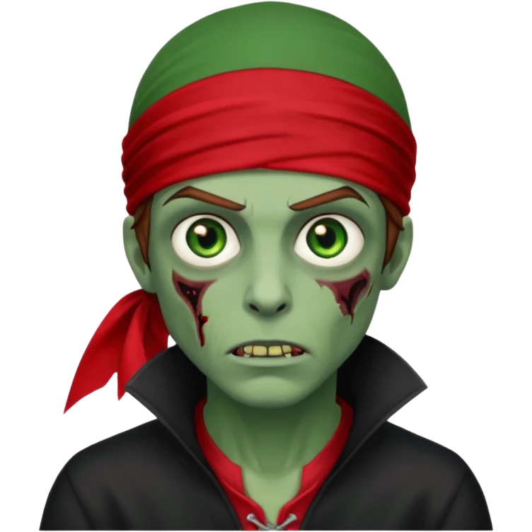Red durag, men zombie with brown hair color and green eye color, with dark vampire clothes, green skin emoji