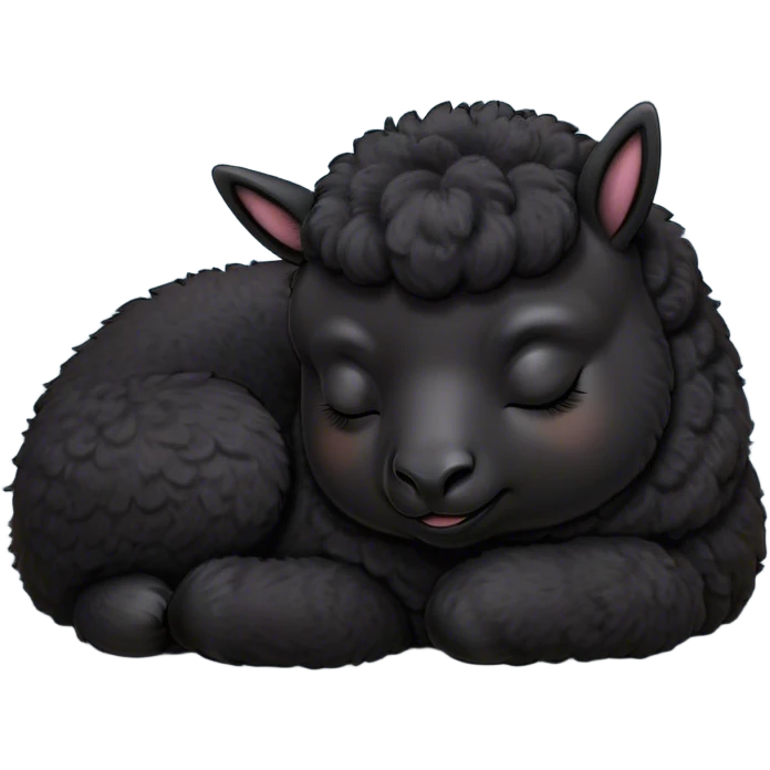 Meme-Worthy Cute Sleeping Black Alpaca Portrait Emoji, Head resting peacefully with a contented smile, showcasing a delightfully sturdy build and a luxuriously soft jet-black fleece, eyes shut in a serene nap, Simplified yet hilariously adorable features, highly detailed, glowing with a soft, drowsy light, high shine, relaxed and utterly lovable, stylized with an air of playful laziness, bright and heartwarming, soft glowing outline, capturing the essence of a comically sleepy alpaca, so meme-worthy it feels like it could instantly become the next viral sensation of adorable slumber! emoji