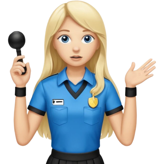 blue eyes blonde girlIN REFEREE UNIFORM STANDING UP LONG HAIR WHISTLE emoji