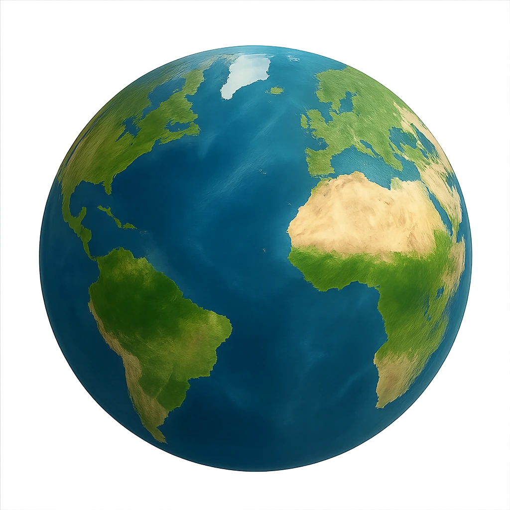 realistic earth globe with blue oceans and green continents, no background emoji