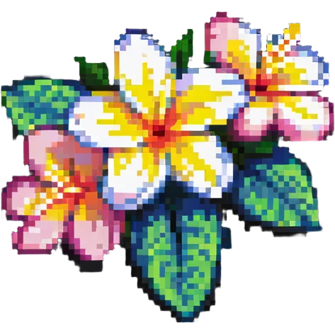 plumeria flower, simple, colorful pixel art emoji