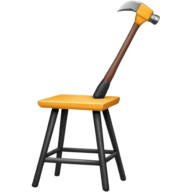 Minimalistic flat vector icon, iOS style, thin black contour on white background. Chair with hammer and paintbrush. No text, no shadows emoji