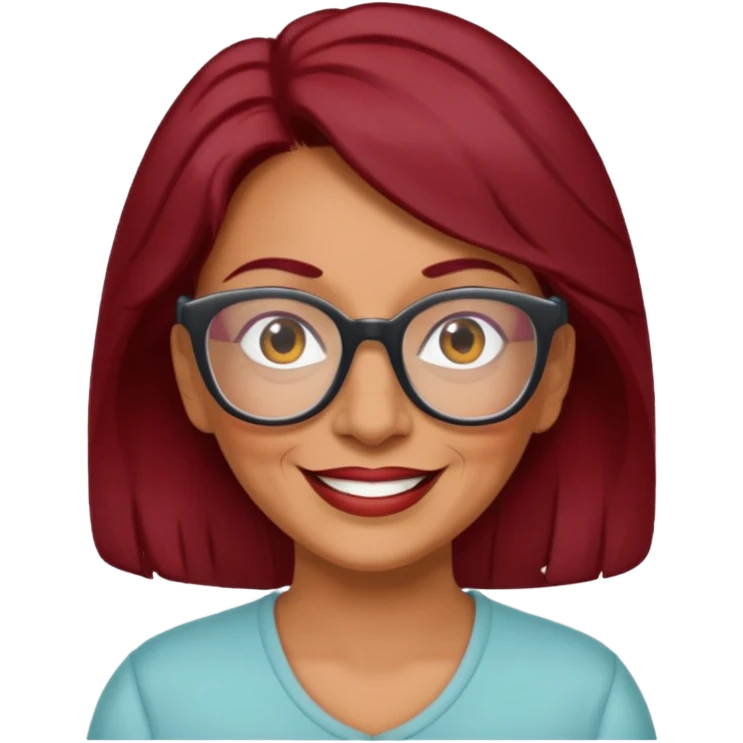 Cheerful older hispanic woman with dark red hair and glasses emoji