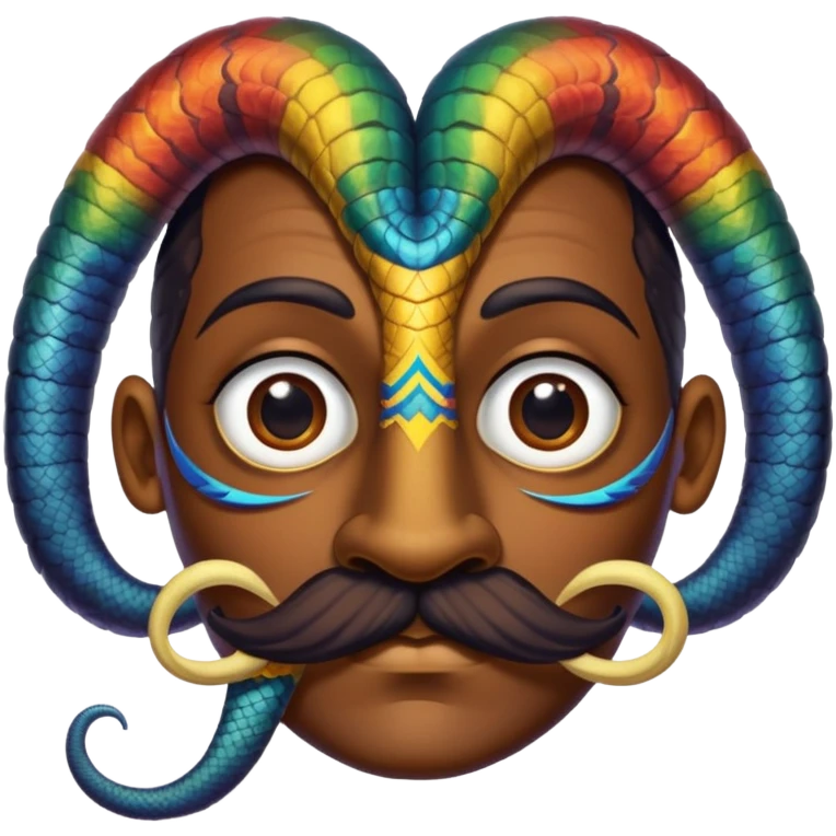 Oxumarê, African rainbow serpent deity with human face, having only a mustache (no beard on the sides) and a beauty mark on the left side below the lip emoji