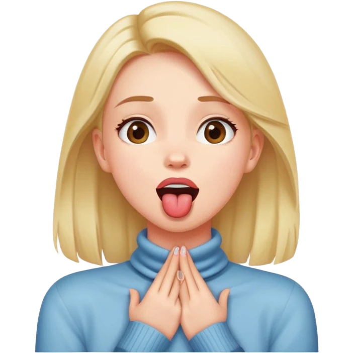 girl with hands around neck with tongue out and looking up emoji