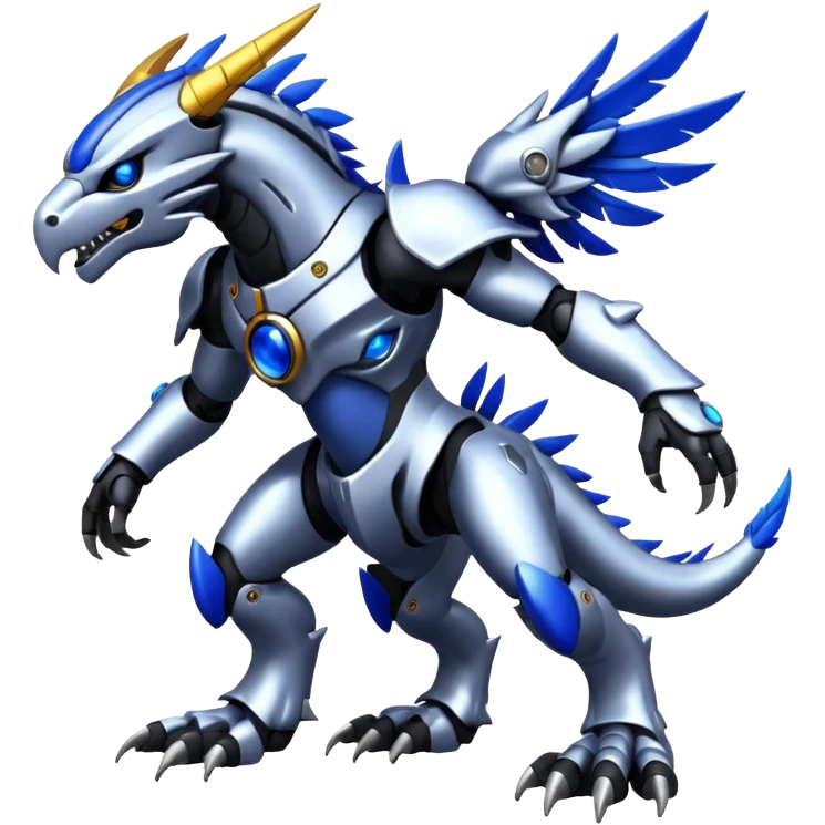  Cool Edgy Shiny Feathery Cyber-Greymon-Fionbri-Protogen-Weregarurumon full body emoji