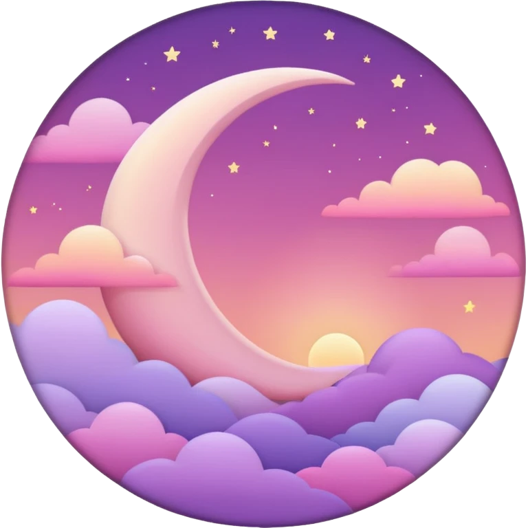 Shiny pastel rose-pink-lavender-violent-gradient crescent moon sunset aesthetic scenery  emoji