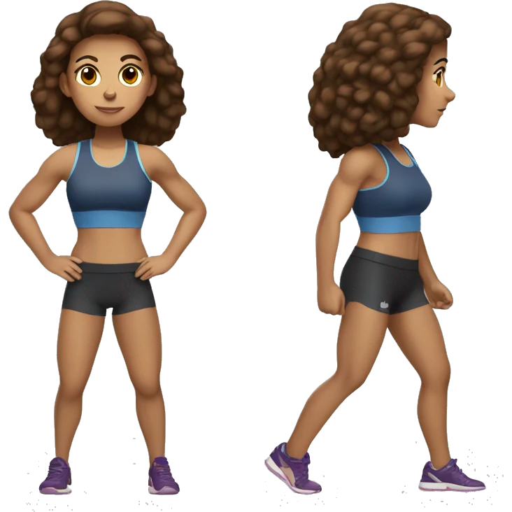 Brown hair sporty girl who makes strength training in a sporty outfit  emoji