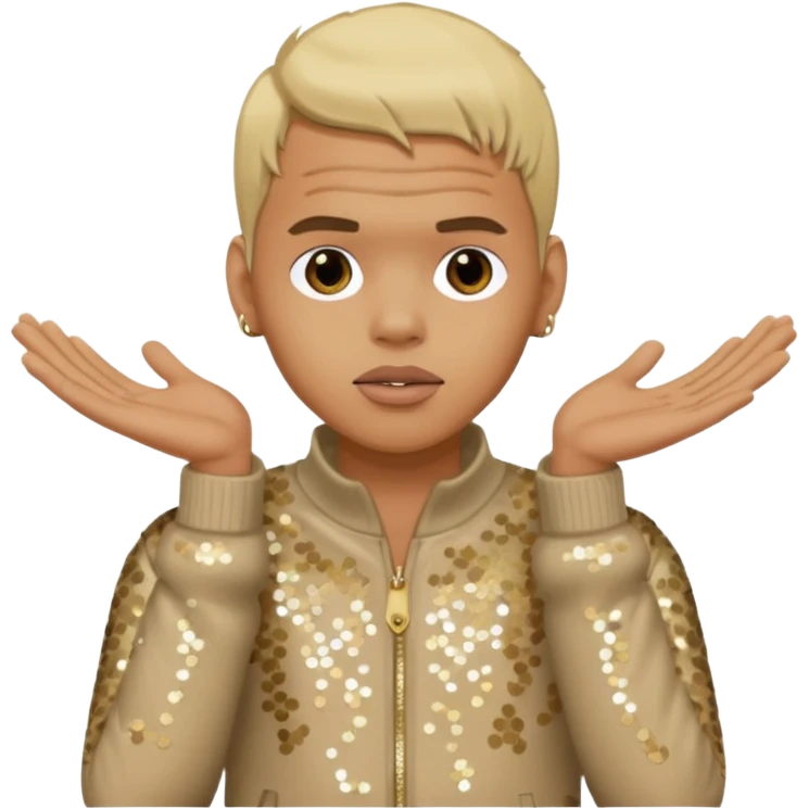 Chris Brown with blonde hair, beige sequin outfit emoji