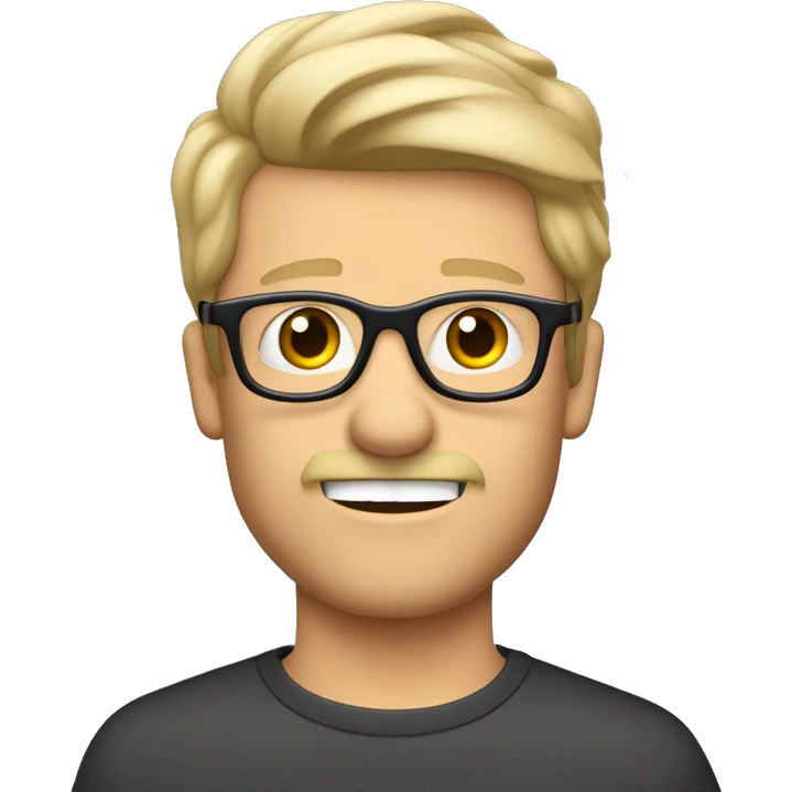 blonder mann mit schnauzer und brille und leberfleck über der lippe  mit prinz haaren also mittelscheitel  emoji