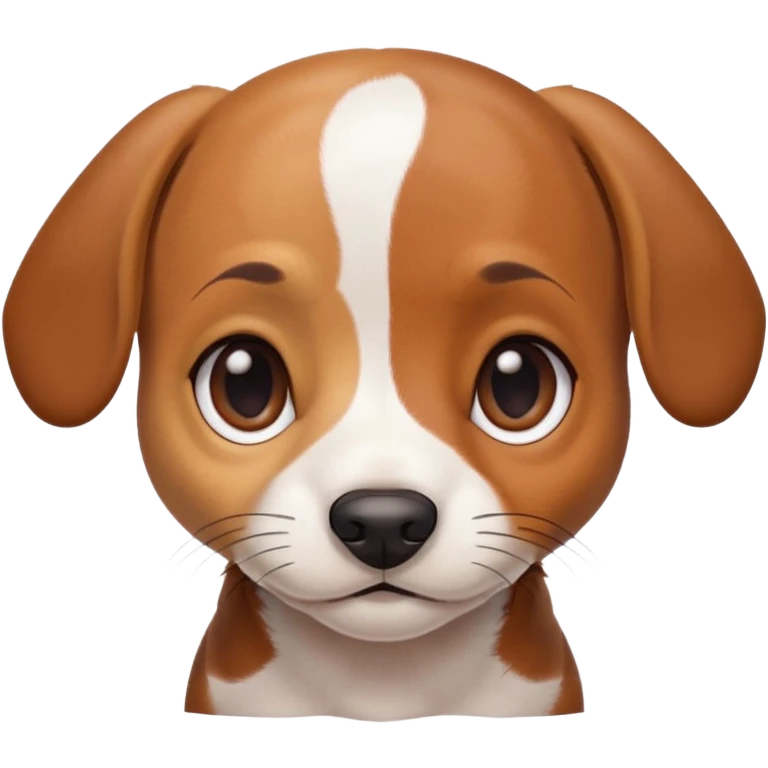 Dachshund beagle chihuahua mix puppy that’s mostly white with brown and dark brown patches and a birth mark on his nose emoji