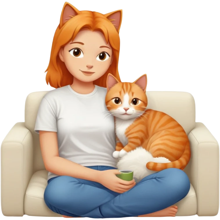 cat and owner relaxing together on sofa emoji