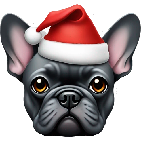 dark grey french bulldog wearing a santa hat emoji