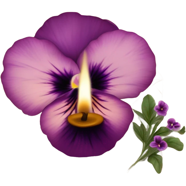 A handwritten letter with deep pink pansies and a flickering ornate violet  candle emoji