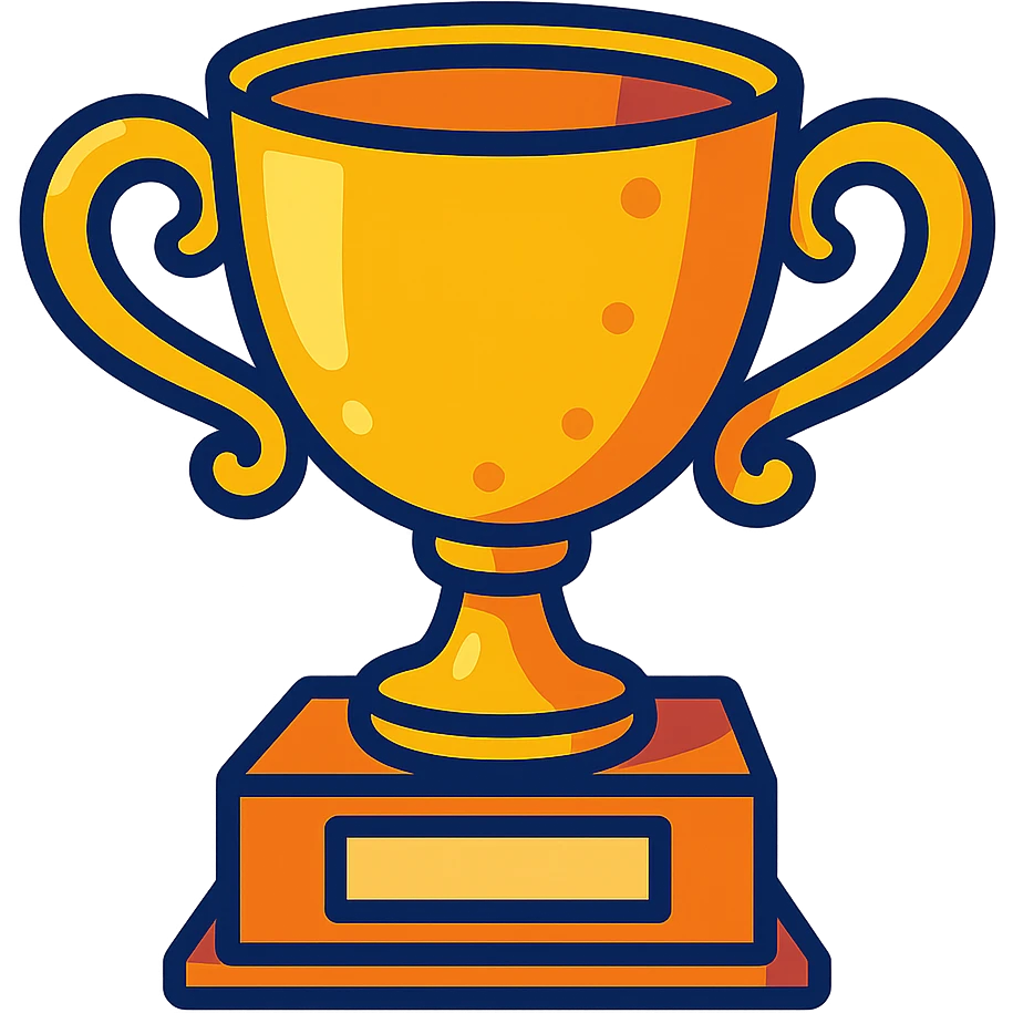 cartoon style trophy, bright colors, playful, simple design emoji