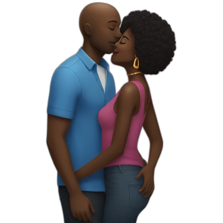man kissing a black woman in a party emoji