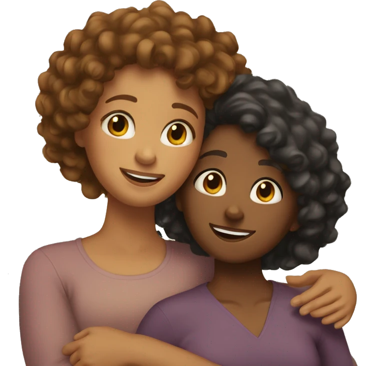two brown girls with curly hair hugging emoji