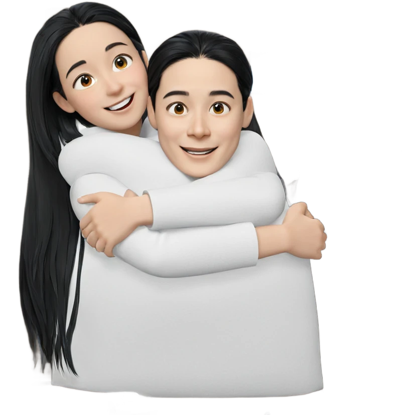 happy hug with black hair emoji