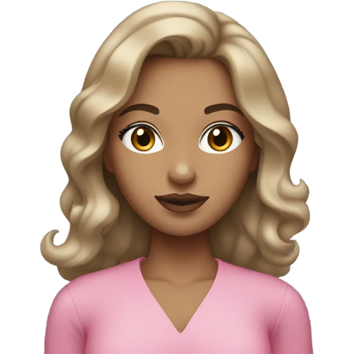 dark blonde hair girl with grey eyes pinkynude lips and blowout emoji