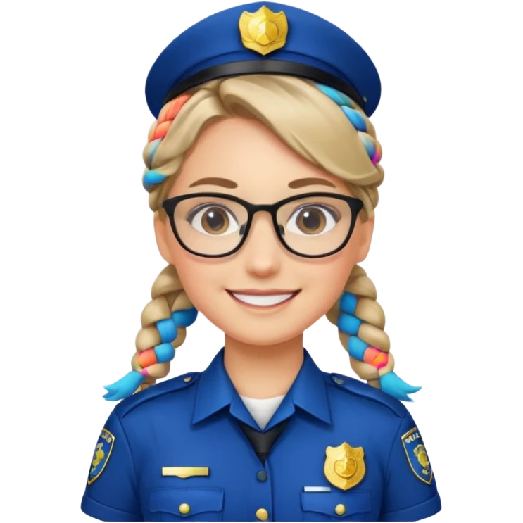 police officer woman with glasses, wearing uniform, braided hair emoji