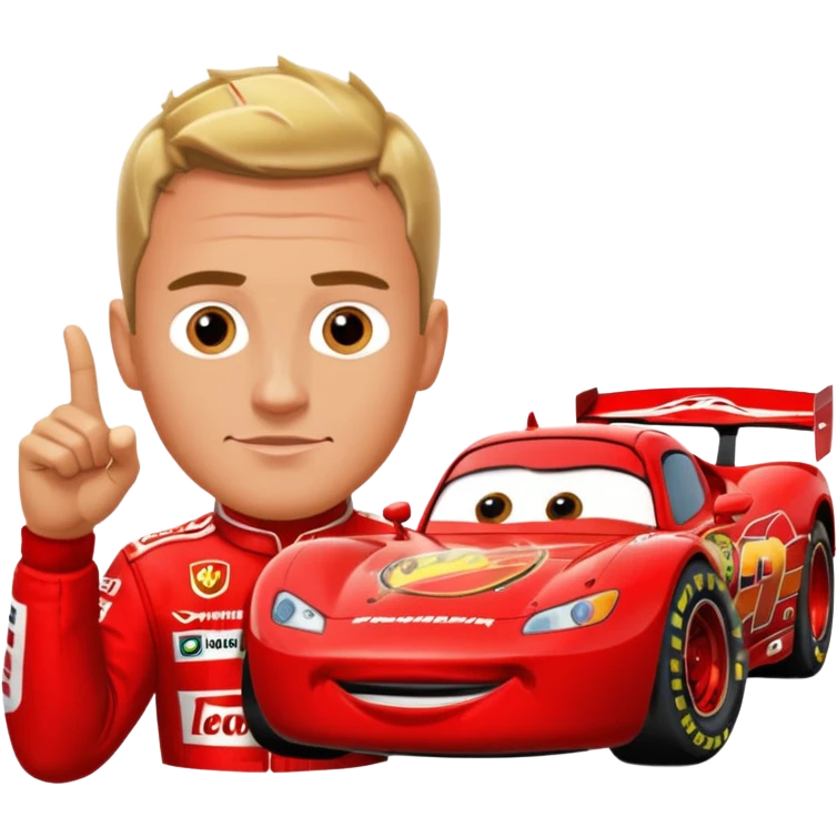 Ralf Schumacher pointing at Lightning McQueen emoji