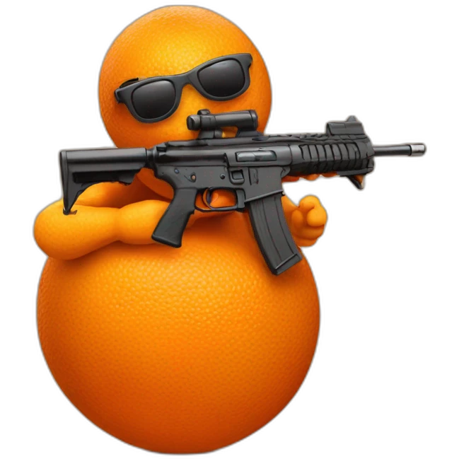 an orange with sunglasses and a machine gun, insist on the orange part emoji
