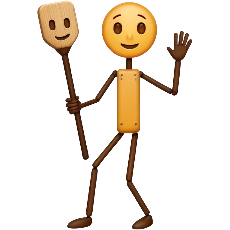 stick figure made of wood, playful and clear emoji