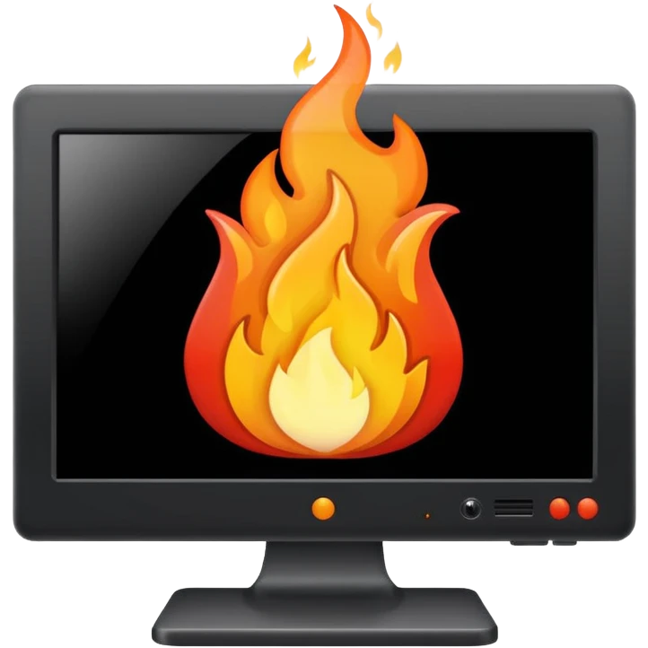 computer monitor with fire emoji