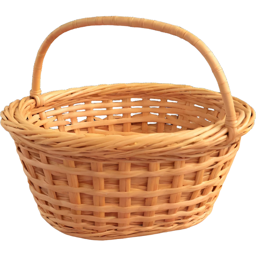 wicker basket, 3D, rustic, rough woven texture, empty emoji