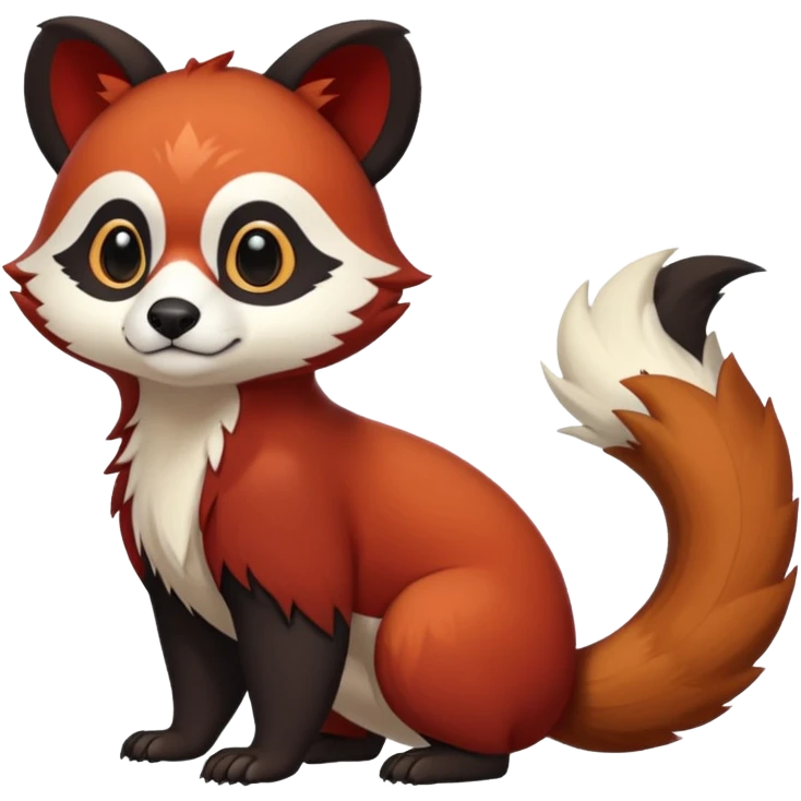Cute cool white red dark-brown black red-panda-weasel-tanuki-ermine-gryphon-animal hybrid Fakemon full body emoji
