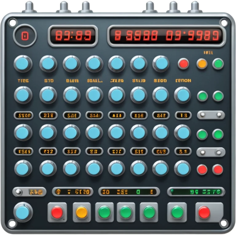 A huge sci-fi control board with buttons, sliders, meters, knobs. emoji