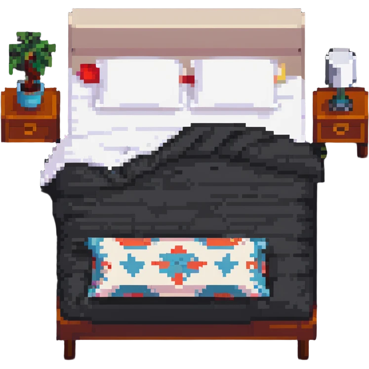 A comfortable bed with pillows and blanket emoji