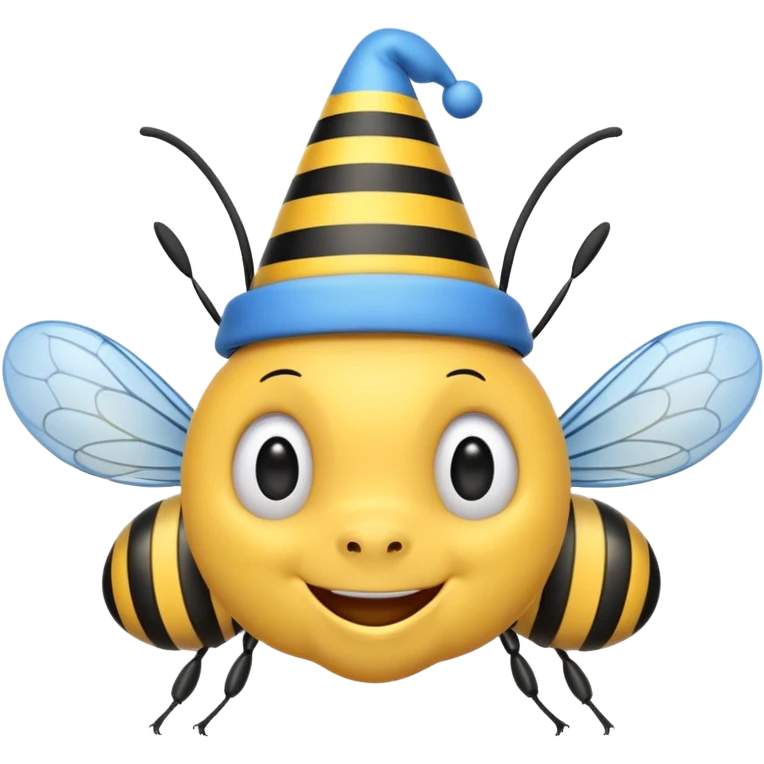 
Bees with blue Birthday Hat, Happy bee with striped party hat emoji