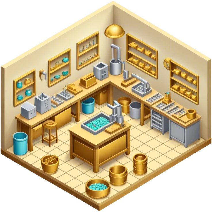 Isometric small jewelry factory gold emoji
