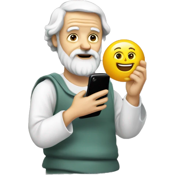 Aristotle holds a cell phone in his hand emoji