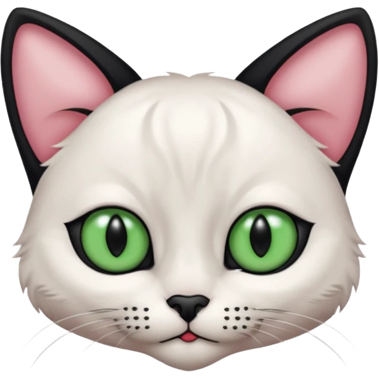 Chat noir et blanc avec des yeux verts et l' intérieur des oreilles roses emoji