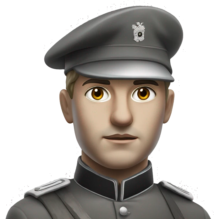 photorealistic 30 years old german soldier the middle of the XX century gray uniform detailed face with wrinkles, closed mouth, small eyes  emoji