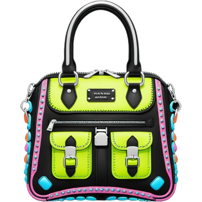 Ultra realistic Alexander Wang bag, in an futuristic neon vivid style with highly detailed embellishments, 8k hd quailty  emoji