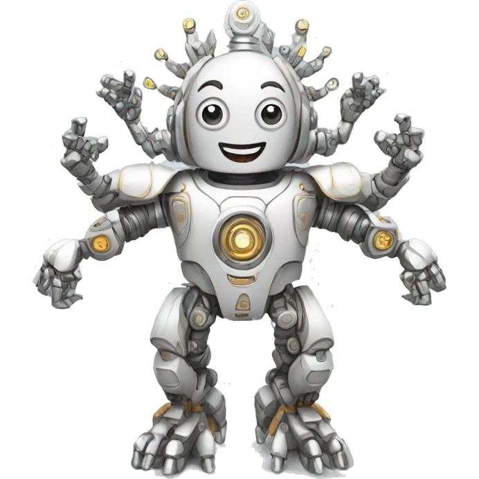 a high-tech white metal robot with multiple arms as indian god emoji