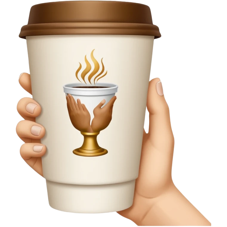 una mano con un bicchiere di carta con dipinto sopra le mani della creazione di adamo
 emoji